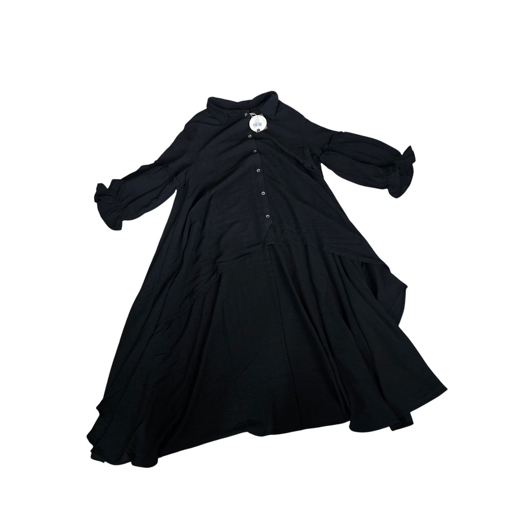Patrizia‎ Luca Milano Black Textured Button Down Midi Dress YBF303 Womens L NWT